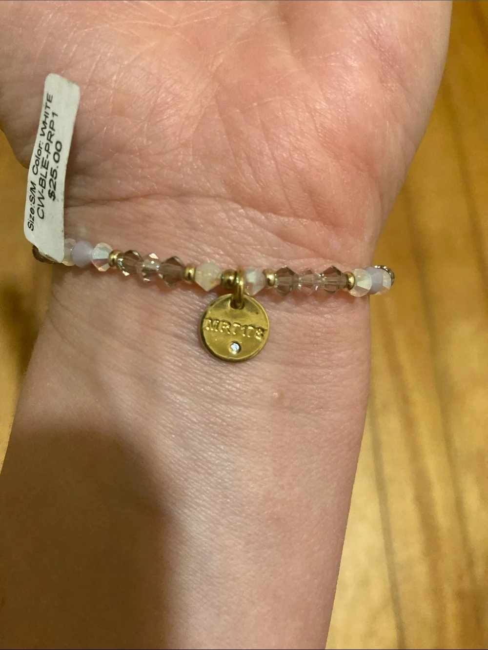 BLESSED Bead Stretch Bracelet — White and Gold Accent